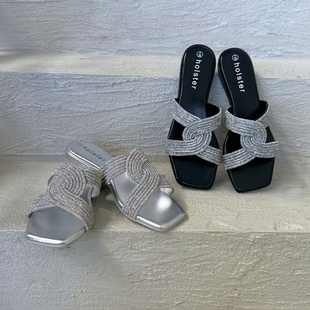 Zara Low Wedge Bundle - Black / Silver