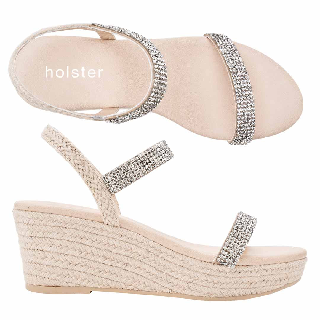 Revel Wedge & Beauty Espadrille  Bundle - Silver / Beige Holster Australia