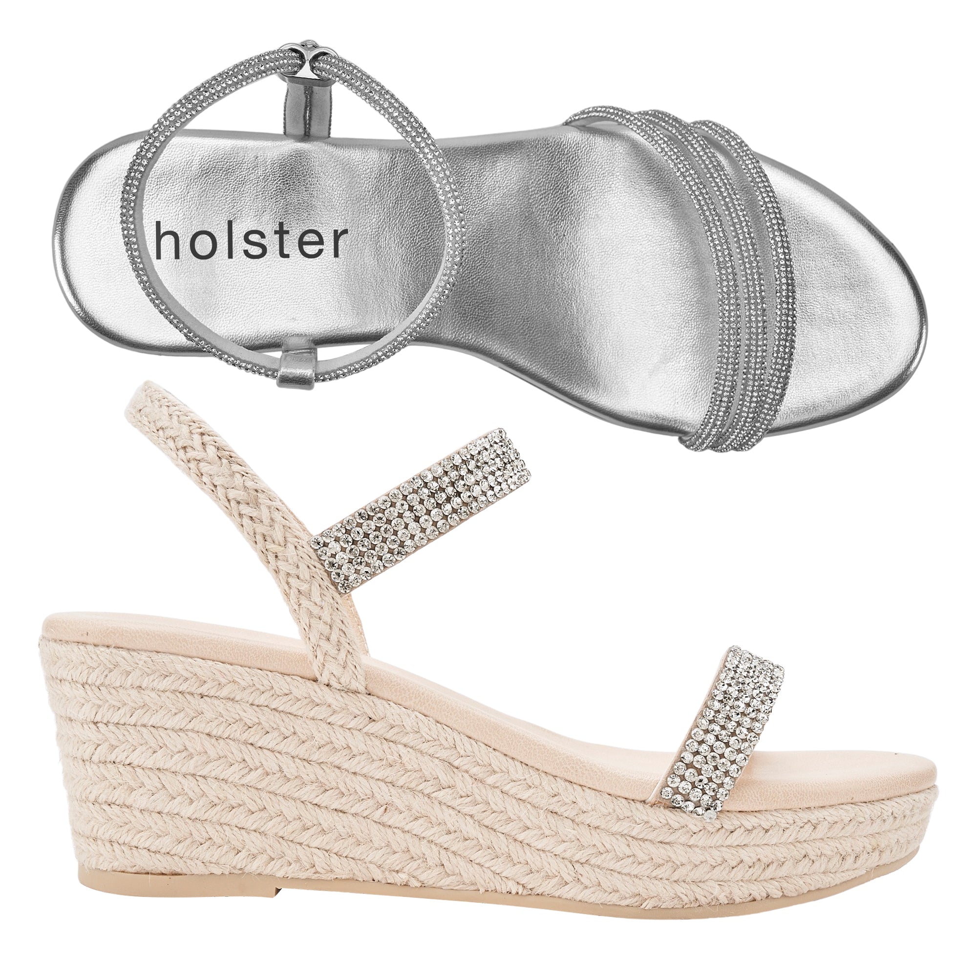 Revel Wedge & Beauty Espadrille  Bundle - Silver / Beige Holster Australia