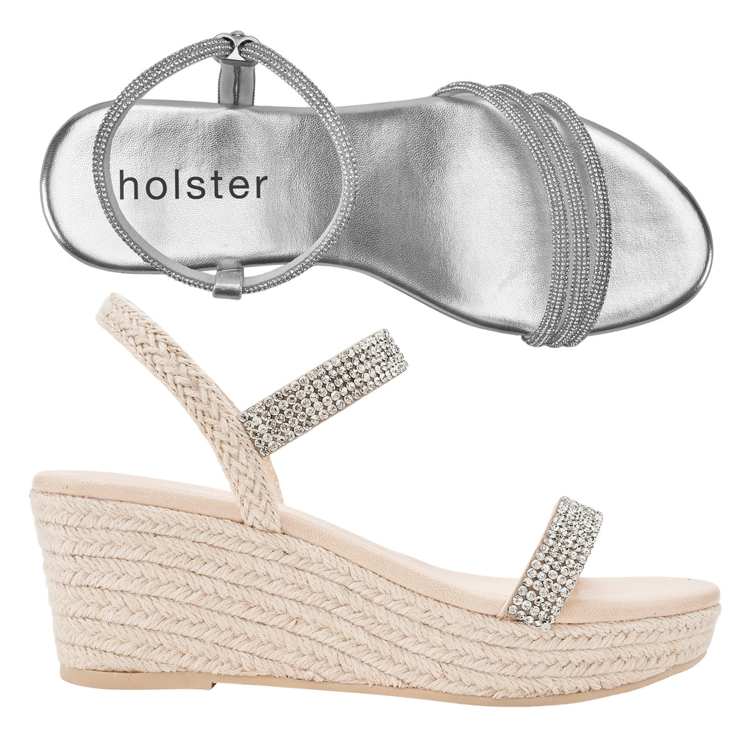 Revel Wedge & Beauty Espadrille  Bundle - Silver / Beige Holster Australia