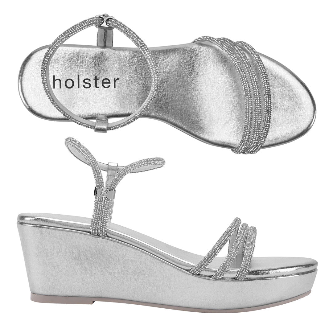 Revel Wedge & Beauty Espadrille  Bundle - Silver / Beige Holster Australia
